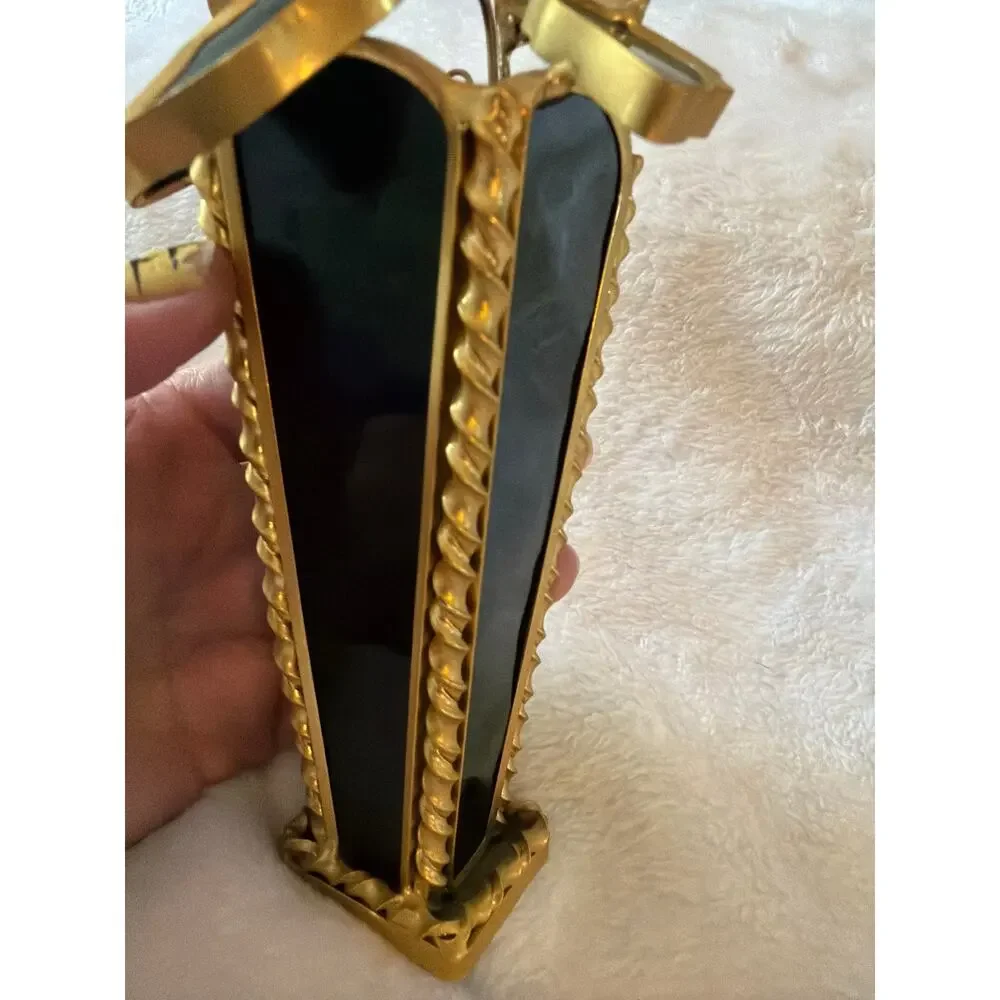 Rare Vintage Stained Glass Style Red Tulip Flower Vase Gold Tone Decor